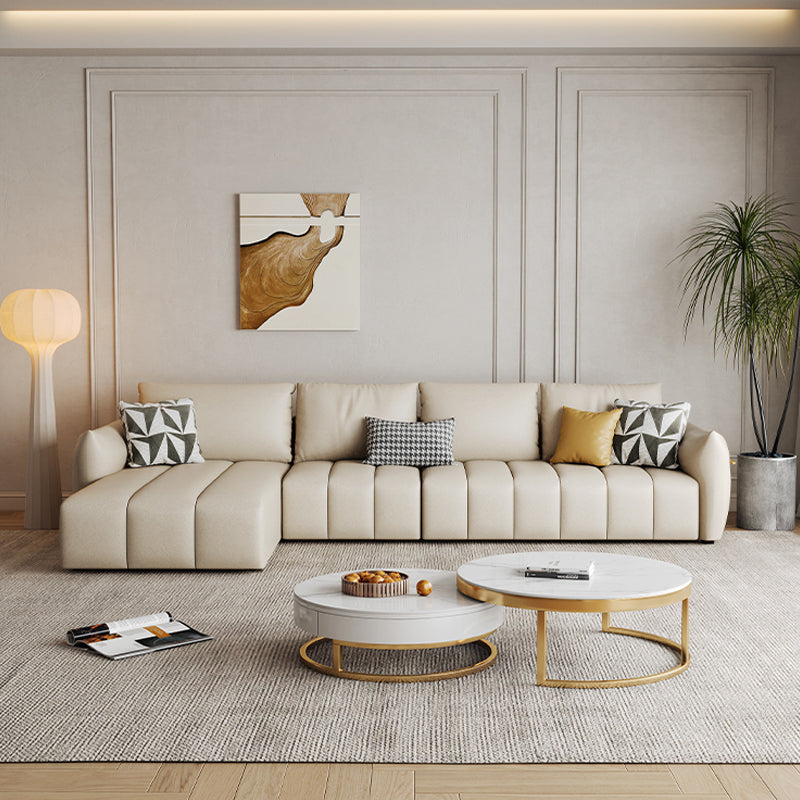 Canapé en coupe en cuir en faux cuir 32.28 "canapé crème haut avec coussins arrière