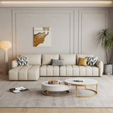 Sofá seccional de cuero falso 32.28 "Sofá de crema alta con cojines de almohada