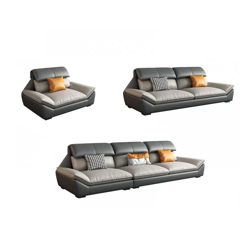 Faux Leather Sectional Sofa Light-grey Stain-Resistant Sofa for Living Room