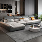 Faux Leather Sectional Sofa Light-grey Stain-Resistant Sofa for Living Room