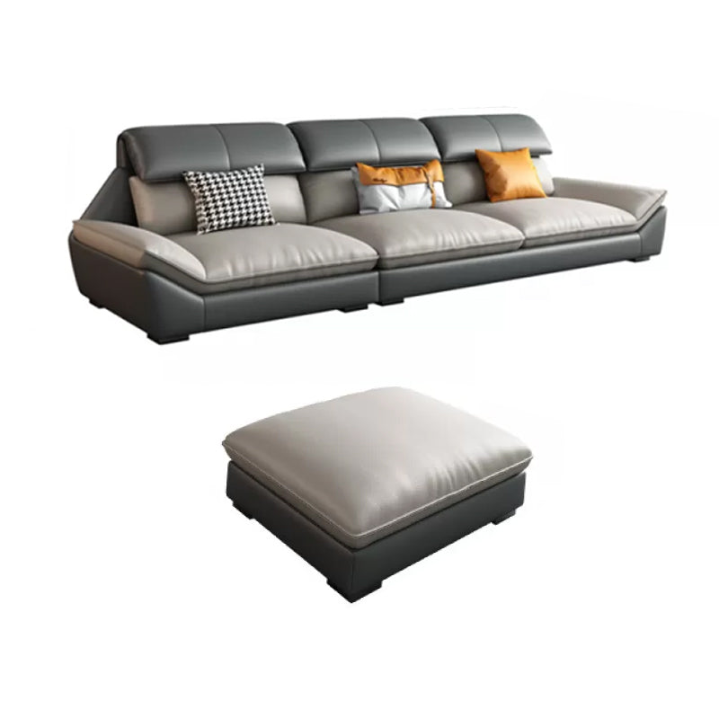 Faux Leather Sectional Sofa Light-grey Stain-Resistant Sofa for Living Room
