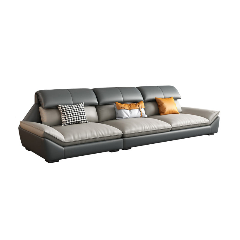 Faux Leather Sectional Sofa Light-grey Stain-Resistant Sofa for Living Room