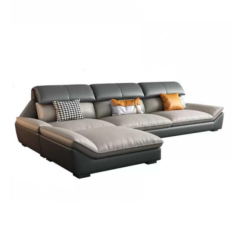 Faux Leather Sectional Sofa Light-grey Stain-Resistant Sofa for Living Room