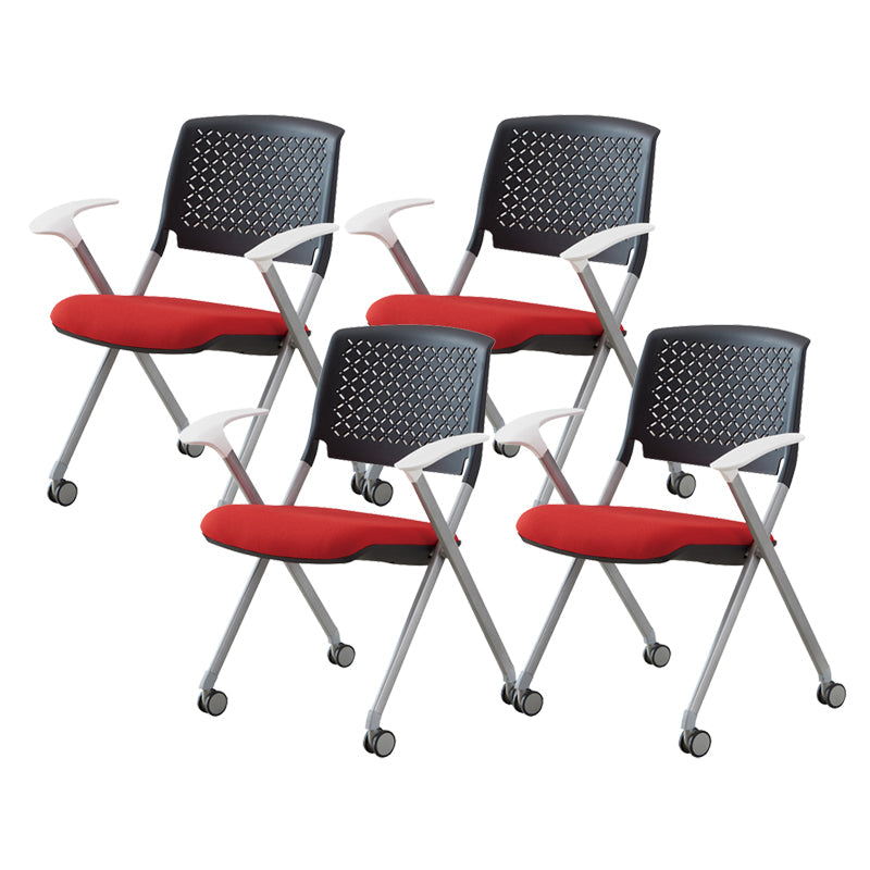 Contemporary Conference Chair Metal Frame Office Chair with Arm Black-Red 4 Piece Set Clearhalo 'furn' 'furn_office_chair' 'Furniture' 'Office Chairs' 'Office Furniture' 'office_chair' 6801079