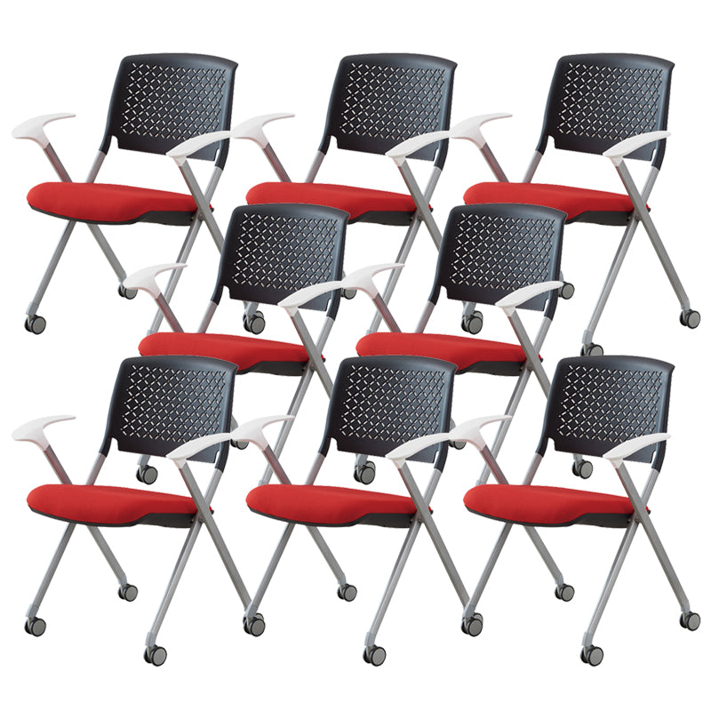 Contemporary Conference Chair Metal Frame Office Chair with Arm Black-Red 8 Piece Set Clearhalo 'furn' 'furn_office_chair' 'Furniture' 'Office Chairs' 'Office Furniture' 'office_chair' 6801083