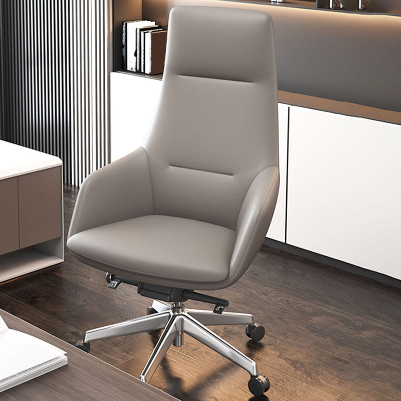 Fixed Arms Modern Desk Chair No Distressing Leather Ergonomic Office Chair with Wheels Clearhalo 'furn' 'furn_office_chair' 'Furniture' 'Office Chairs' 'Office Furniture' 'office_chair' 6801214