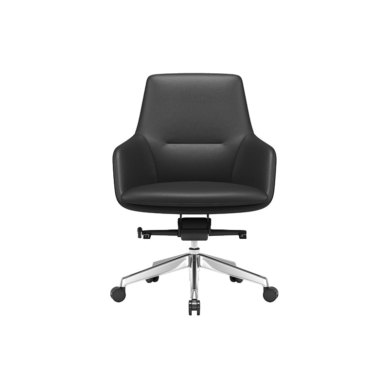 Fixed Arms Modern Desk Chair No Distressing Leather Ergonomic Office Chair with Wheels Black 1 Piece Mid-Back (14-22 in.) Clearhalo 'furn' 'furn_office_chair' 'Furniture' 'Office Chairs' 'Office Furniture' 'office_chair' 6801215
