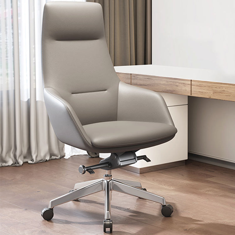 Fixed Arms Modern Desk Chair No Distressing Leather Ergonomic Office Chair with Wheels Grey 1 Piece High-Back (Over 22 in.) Clearhalo 'furn' 'furn_office_chair' 'Furniture' 'Office Chairs' 'Office Furniture' 'office_chair' 6801216
