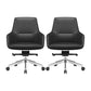 Fixed Arms Modern Desk Chair No Distressing Leather Ergonomic Office Chair with Wheels Black 2 Piece Set Mid-Back (14-22 in.) Clearhalo 'furn' 'furn_office_chair' 'Furniture' 'Office Chairs' 'Office Furniture' 'office_chair' 6801217