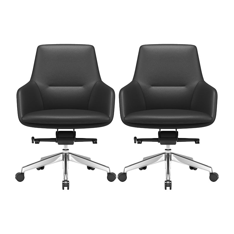 Fixed Arms Modern Desk Chair No Distressing Leather Ergonomic Office Chair with Wheels Black 2 Piece Set Mid-Back (14-22 in.) Clearhalo 'furn' 'furn_office_chair' 'Furniture' 'Office Chairs' 'Office Furniture' 'office_chair' 6801217
