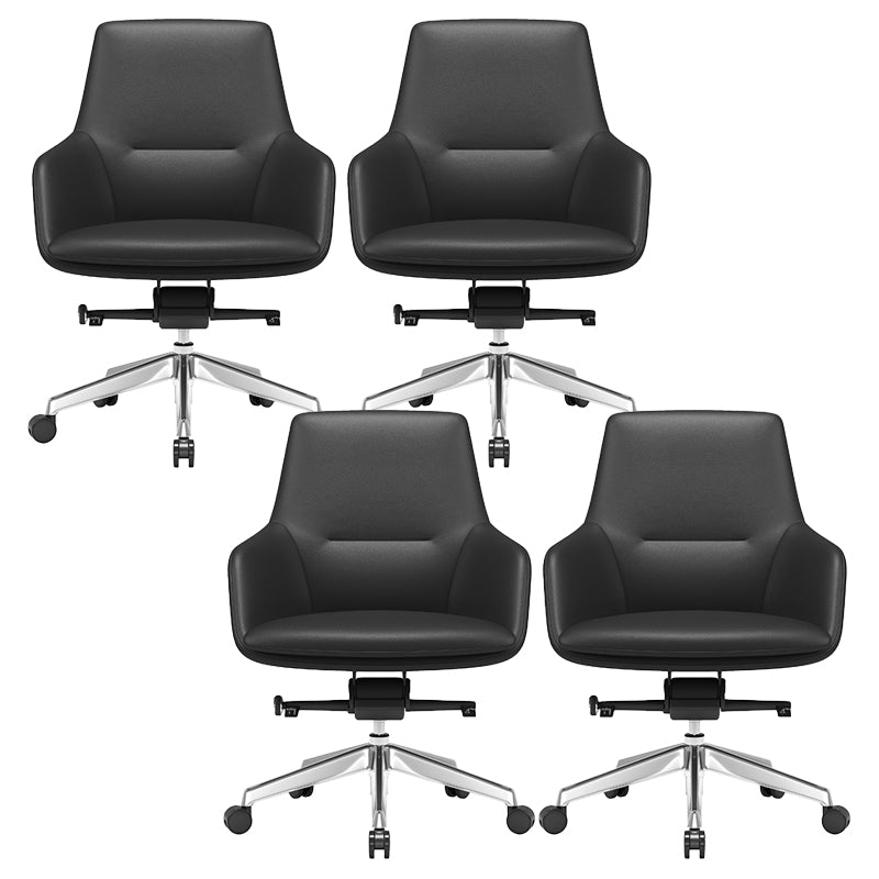 Fixed Arms Modern Desk Chair No Distressing Leather Ergonomic Office Chair with Wheels Black 4 Piece Set Mid-Back (14-22 in.) Clearhalo 'furn' 'furn_office_chair' 'Furniture' 'Office Chairs' 'Office Furniture' 'office_chair' 6801219
