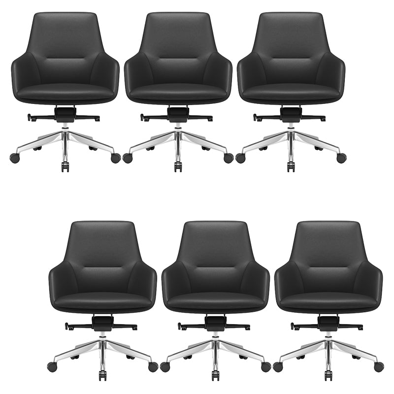 Fixed Arms Modern Desk Chair No Distressing Leather Ergonomic Office Chair with Wheels Black 6 Piece Set Mid-Back (14-22 in.) Clearhalo 'furn' 'furn_office_chair' 'Furniture' 'Office Chairs' 'Office Furniture' 'office_chair' 6801221