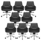 Fixed Arms Modern Desk Chair No Distressing Leather Ergonomic Office Chair with Wheels Black 8 Piece Set Mid-Back (14-22 in.) Clearhalo 'furn' 'furn_office_chair' 'Furniture' 'Office Chairs' 'Office Furniture' 'office_chair' 6801222