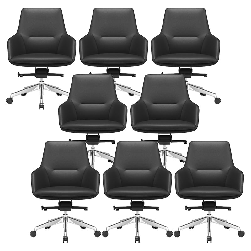 Fixed Arms Modern Desk Chair No Distressing Leather Ergonomic Office Chair with Wheels Black 8 Piece Set Mid-Back (14-22 in.) Clearhalo 'furn' 'furn_office_chair' 'Furniture' 'Office Chairs' 'Office Furniture' 'office_chair' 6801222