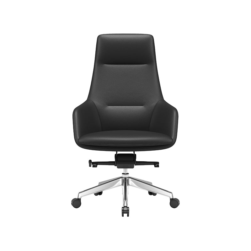 Fixed Arms Modern Desk Chair No Distressing Leather Ergonomic Office Chair with Wheels Black 1 Piece High-Back (Over 22 in.) Clearhalo 'furn' 'furn_office_chair' 'Furniture' 'Office Chairs' 'Office Furniture' 'office_chair' 6801225