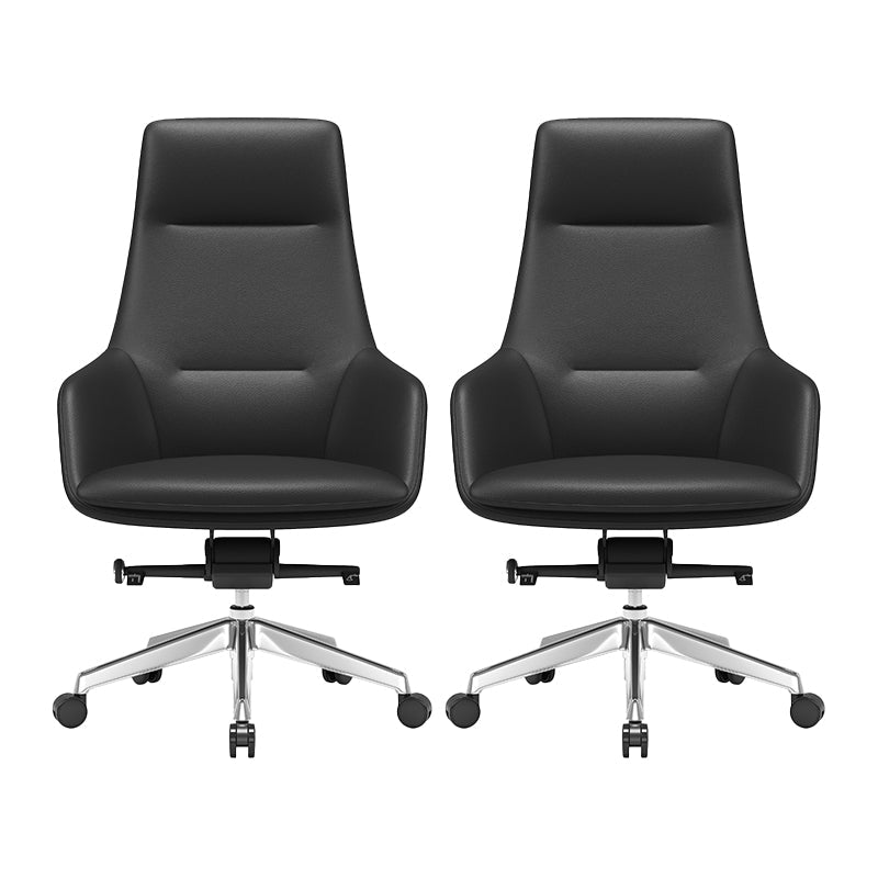 Fixed Arms Modern Desk Chair No Distressing Leather Ergonomic Office Chair with Wheels Black 2 Piece Set High-Back (Over 22 in.) Clearhalo 'furn' 'furn_office_chair' 'Furniture' 'Office Chairs' 'Office Furniture' 'office_chair' 6801227
