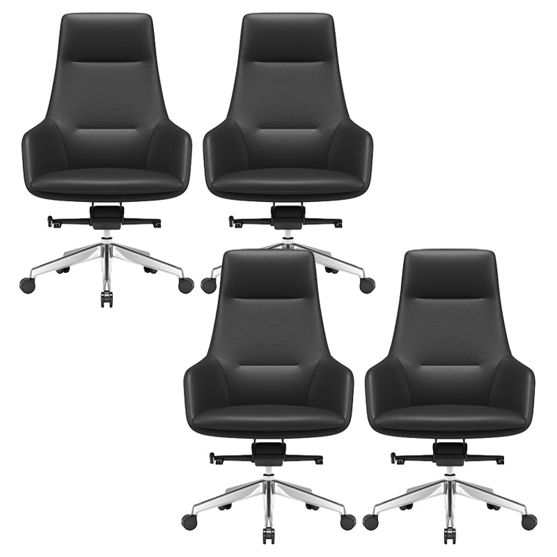 Fixed Arms Modern Desk Chair No Distressing Leather Ergonomic Office Chair with Wheels Black 4 Piece Set High-Back (Over 22 in.) Clearhalo 'furn' 'furn_office_chair' 'Furniture' 'Office Chairs' 'Office Furniture' 'office_chair' 6801228