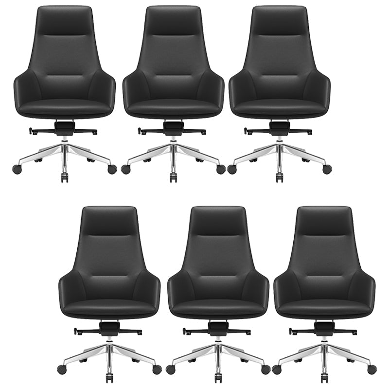 Fixed Arms Modern Desk Chair No Distressing Leather Ergonomic Office Chair with Wheels Black 6 Piece Set High-Back (Over 22 in.) Clearhalo 'furn' 'furn_office_chair' 'Furniture' 'Office Chairs' 'Office Furniture' 'office_chair' 6801230