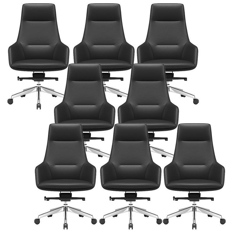 Fixed Arms Modern Desk Chair No Distressing Leather Ergonomic Office Chair with Wheels Black 8 Piece Set High-Back (Over 22 in.) Clearhalo 'furn' 'furn_office_chair' 'Furniture' 'Office Chairs' 'Office Furniture' 'office_chair' 6801232