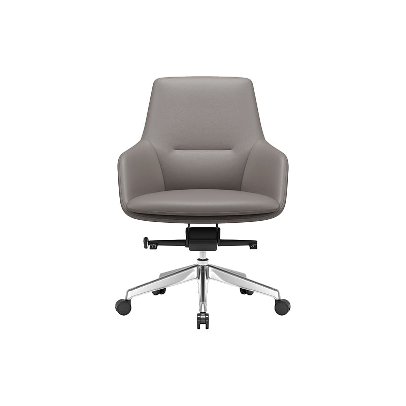 Fixed Arms Modern Desk Chair No Distressing Leather Ergonomic Office Chair with Wheels Grey 1 Piece Mid-Back (14-22 in.) Clearhalo 'furn' 'furn_office_chair' 'Furniture' 'Office Chairs' 'Office Furniture' 'office_chair' 6801234