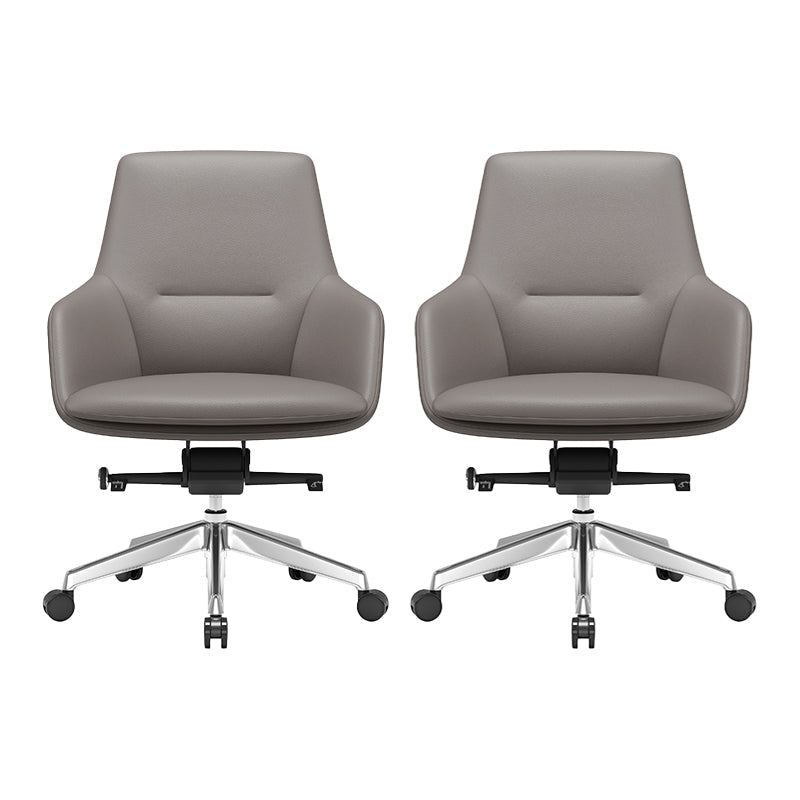 Fixed Arms Modern Desk Chair No Distressing Leather Ergonomic Office Chair with Wheels Grey 2 Piece Set Mid-Back (14-22 in.) Clearhalo 'furn' 'furn_office_chair' 'Furniture' 'Office Chairs' 'Office Furniture' 'office_chair' 6801235