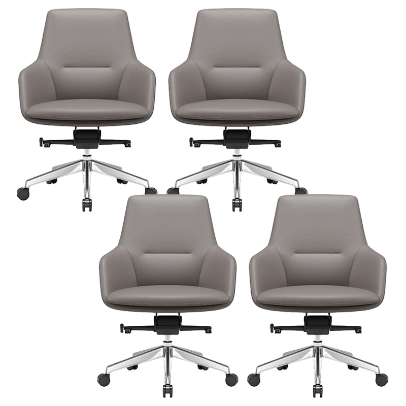 Fixed Arms Modern Desk Chair No Distressing Leather Ergonomic Office Chair with Wheels Grey 4 Piece Set Mid-Back (14-22 in.) Clearhalo 'furn' 'furn_office_chair' 'Furniture' 'Office Chairs' 'Office Furniture' 'office_chair' 6801236