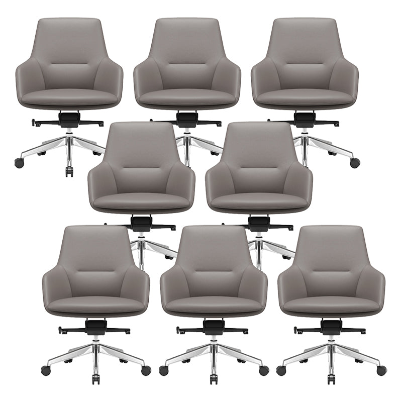 Fixed Arms Modern Desk Chair No Distressing Leather Ergonomic Office Chair with Wheels Grey 8 Piece Set Mid-Back (14-22 in.) Clearhalo 'furn' 'furn_office_chair' 'Furniture' 'Office Chairs' 'Office Furniture' 'office_chair' 6801238