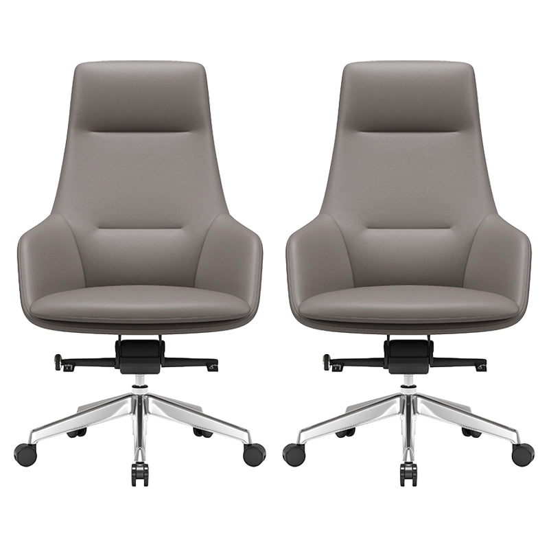 Fixed Arms Modern Desk Chair No Distressing Leather Ergonomic Office Chair with Wheels Grey 2 Piece Set High-Back (Over 22 in.) Clearhalo 'furn' 'furn_office_chair' 'Furniture' 'Office Chairs' 'Office Furniture' 'office_chair' 6801239