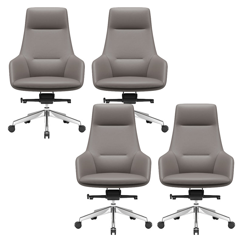Fixed Arms Modern Desk Chair No Distressing Leather Ergonomic Office Chair with Wheels Grey 4 Piece Set High-Back (Over 22 in.) Clearhalo 'furn' 'furn_office_chair' 'Furniture' 'Office Chairs' 'Office Furniture' 'office_chair' 6801240