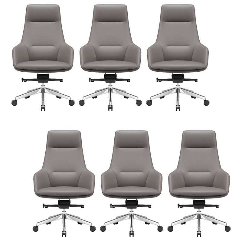 Fixed Arms Modern Desk Chair No Distressing Leather Ergonomic Office Chair with Wheels Grey 6 Piece Set High-Back (Over 22 in.) Clearhalo 'furn' 'furn_office_chair' 'Furniture' 'Office Chairs' 'Office Furniture' 'office_chair' 6801241
