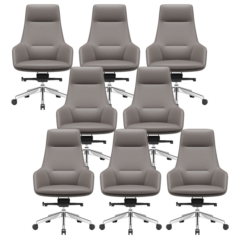 Fixed Arms Modern Desk Chair No Distressing Leather Ergonomic Office Chair with Wheels Grey 8 Piece Set High-Back (Over 22 in.) Clearhalo 'furn' 'furn_office_chair' 'Furniture' 'Office Chairs' 'Office Furniture' 'office_chair' 6801242