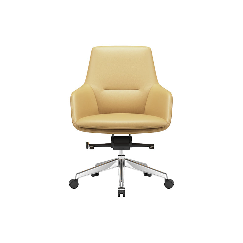 Fixed Arms Modern Desk Chair No Distressing Leather Ergonomic Office Chair with Wheels Yellow 1 Piece Mid-Back (14-22 in.) Clearhalo 'furn' 'furn_office_chair' 'Furniture' 'Office Chairs' 'Office Furniture' 'office_chair' 6801243