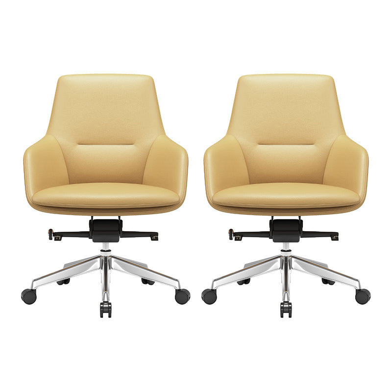 Fixed Arms Modern Desk Chair No Distressing Leather Ergonomic Office Chair with Wheels Yellow 2 Piece Set Mid-Back (14-22 in.) Clearhalo 'furn' 'furn_office_chair' 'Furniture' 'Office Chairs' 'Office Furniture' 'office_chair' 6801244