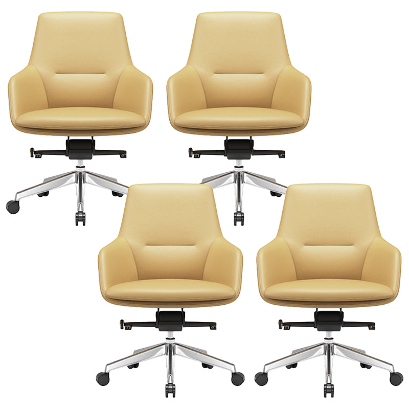 Fixed Arms Modern Desk Chair No Distressing Leather Ergonomic Office Chair with Wheels Yellow 4 Piece Set Mid-Back (14-22 in.) Clearhalo 'furn' 'furn_office_chair' 'Furniture' 'Office Chairs' 'Office Furniture' 'office_chair' 6801245