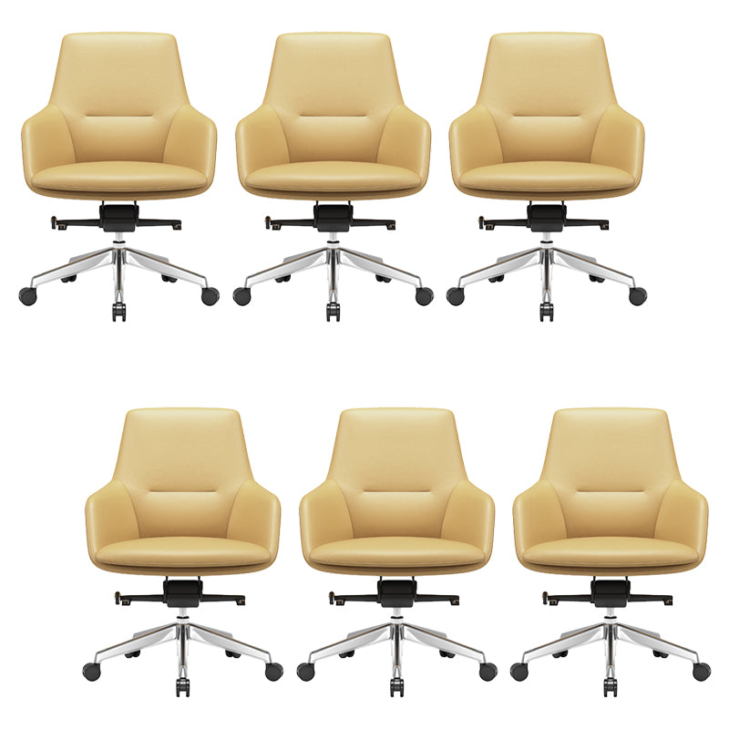 Fixed Arms Modern Desk Chair No Distressing Leather Ergonomic Office Chair with Wheels Yellow 6 Piece Set Mid-Back (14-22 in.) Clearhalo 'furn' 'furn_office_chair' 'Furniture' 'Office Chairs' 'Office Furniture' 'office_chair' 6801246