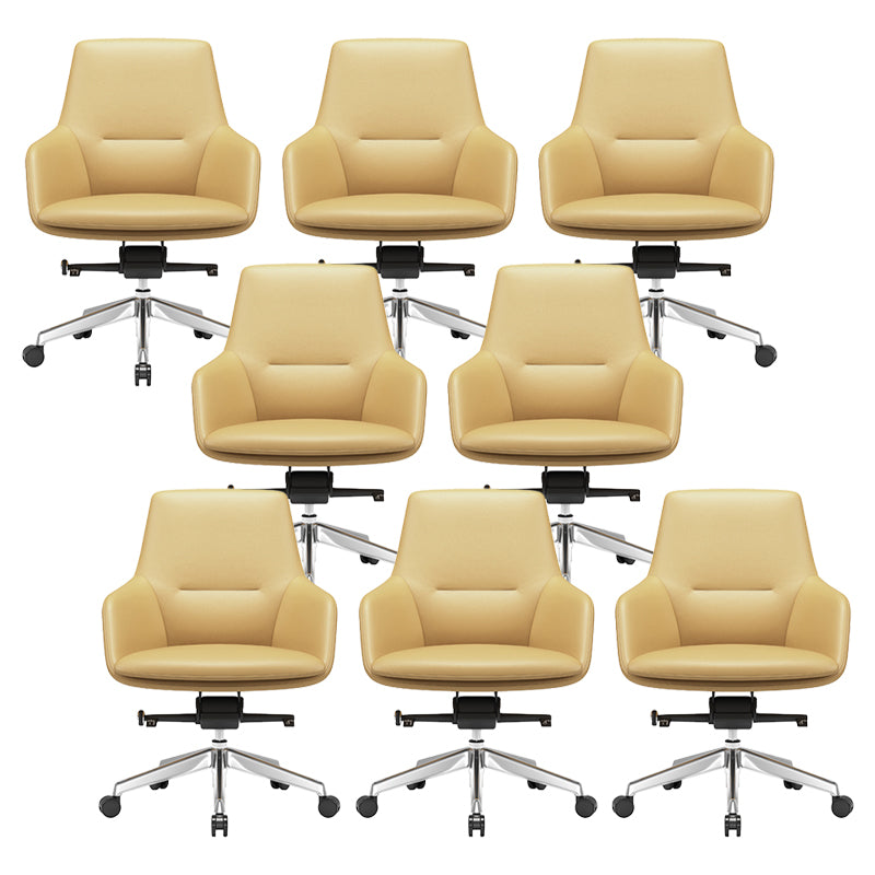 Fixed Arms Modern Desk Chair No Distressing Leather Ergonomic Office Chair with Wheels Yellow 8 Piece Set Mid-Back (14-22 in.) Clearhalo 'furn' 'furn_office_chair' 'Furniture' 'Office Chairs' 'Office Furniture' 'office_chair' 6801247