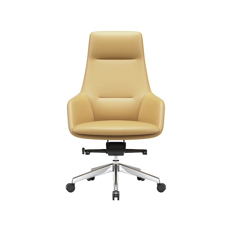 Fixed Arms Modern Desk Chair No Distressing Leather Ergonomic Office Chair with Wheels Yellow 1 Piece High-Back (Over 22 in.) Clearhalo 'furn' 'furn_office_chair' 'Furniture' 'Office Chairs' 'Office Furniture' 'office_chair' 6801248