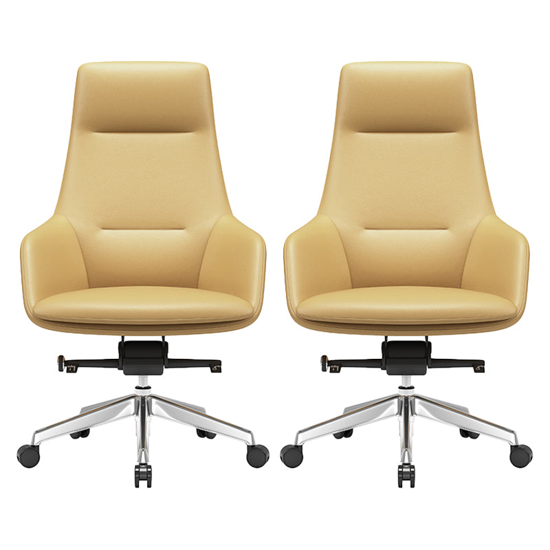 Fixed Arms Modern Desk Chair No Distressing Leather Ergonomic Office Chair with Wheels Yellow 2 Piece Set High-Back (Over 22 in.) Clearhalo 'furn' 'furn_office_chair' 'Furniture' 'Office Chairs' 'Office Furniture' 'office_chair' 6801249