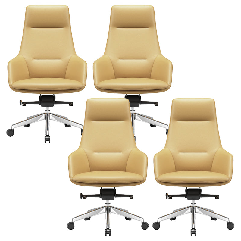 Fixed Arms Modern Desk Chair No Distressing Leather Ergonomic Office Chair with Wheels Yellow 4 Piece Set High-Back (Over 22 in.) Clearhalo 'furn' 'furn_office_chair' 'Furniture' 'Office Chairs' 'Office Furniture' 'office_chair' 6801250