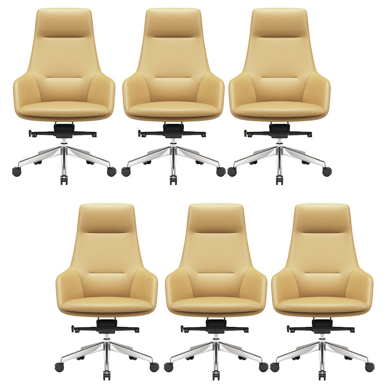 Fixed Arms Modern Desk Chair No Distressing Leather Ergonomic Office Chair with Wheels Yellow 6 Piece Set High-Back (Over 22 in.) Clearhalo 'furn' 'furn_office_chair' 'Furniture' 'Office Chairs' 'Office Furniture' 'office_chair' 6801251