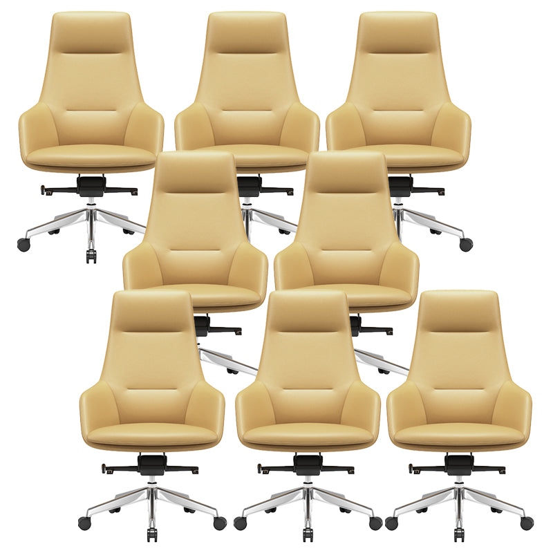 Fixed Arms Modern Desk Chair No Distressing Leather Ergonomic Office Chair with Wheels Yellow 8 Piece Set High-Back (Over 22 in.) Clearhalo 'furn' 'furn_office_chair' 'Furniture' 'Office Chairs' 'Office Furniture' 'office_chair' 6801252
