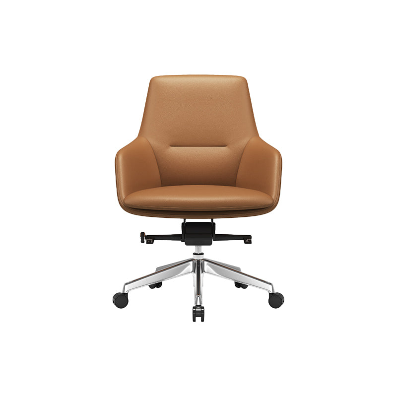 Fixed Arms Modern Desk Chair No Distressing Leather Ergonomic Office Chair with Wheels Brown 1 Piece Mid-Back (14-22 in.) Clearhalo 'furn' 'furn_office_chair' 'Furniture' 'Office Chairs' 'Office Furniture' 'office_chair' 6801253