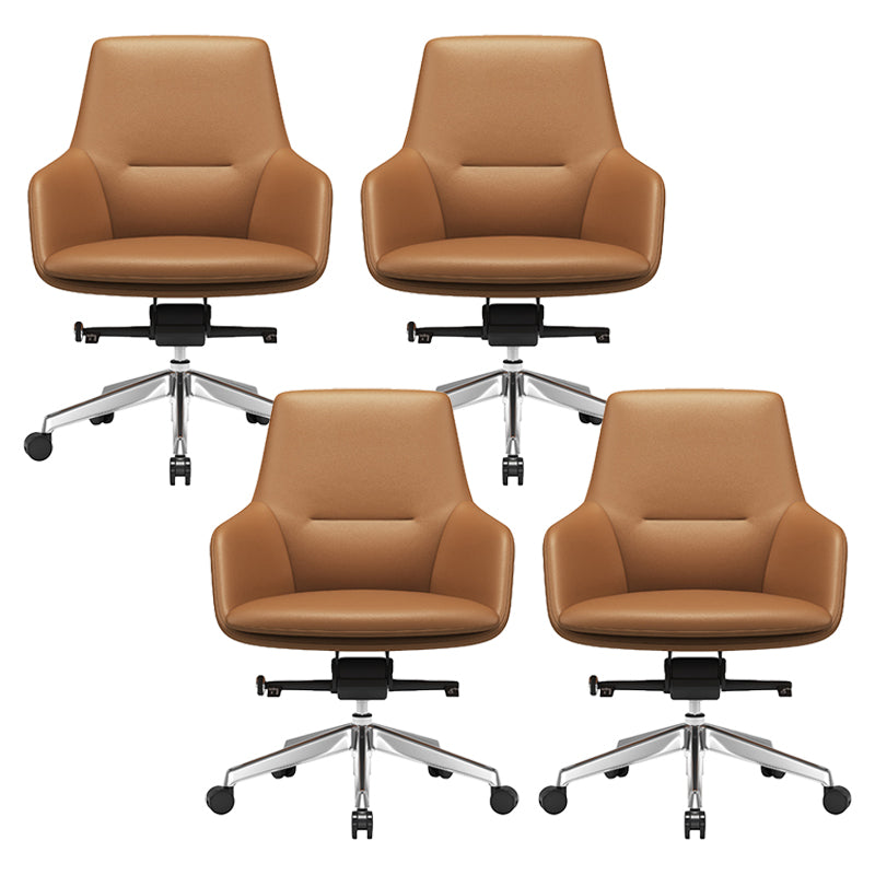 Fixed Arms Modern Desk Chair No Distressing Leather Ergonomic Office Chair with Wheels Brown 4 Piece Set Mid-Back (14-22 in.) Clearhalo 'furn' 'furn_office_chair' 'Furniture' 'Office Chairs' 'Office Furniture' 'office_chair' 6801255