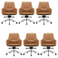 Fixed Arms Modern Desk Chair No Distressing Leather Ergonomic Office Chair with Wheels Brown 6 Piece Set Mid-Back (14-22 in.) Clearhalo 'furn' 'furn_office_chair' 'Furniture' 'Office Chairs' 'Office Furniture' 'office_chair' 6801256