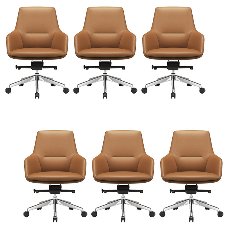 Fixed Arms Modern Desk Chair No Distressing Leather Ergonomic Office Chair with Wheels Brown 6 Piece Set Mid-Back (14-22 in.) Clearhalo 'furn' 'furn_office_chair' 'Furniture' 'Office Chairs' 'Office Furniture' 'office_chair' 6801256