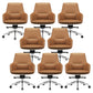 Fixed Arms Modern Desk Chair No Distressing Leather Ergonomic Office Chair with Wheels Brown 8 Piece Set Mid-Back (14-22 in.) Clearhalo 'furn' 'furn_office_chair' 'Furniture' 'Office Chairs' 'Office Furniture' 'office_chair' 6801257