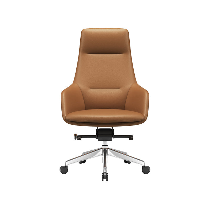 Fixed Arms Modern Desk Chair No Distressing Leather Ergonomic Office Chair with Wheels Brown 1 Piece High-Back (Over 22 in.) Clearhalo 'furn' 'furn_office_chair' 'Furniture' 'Office Chairs' 'Office Furniture' 'office_chair' 6801258