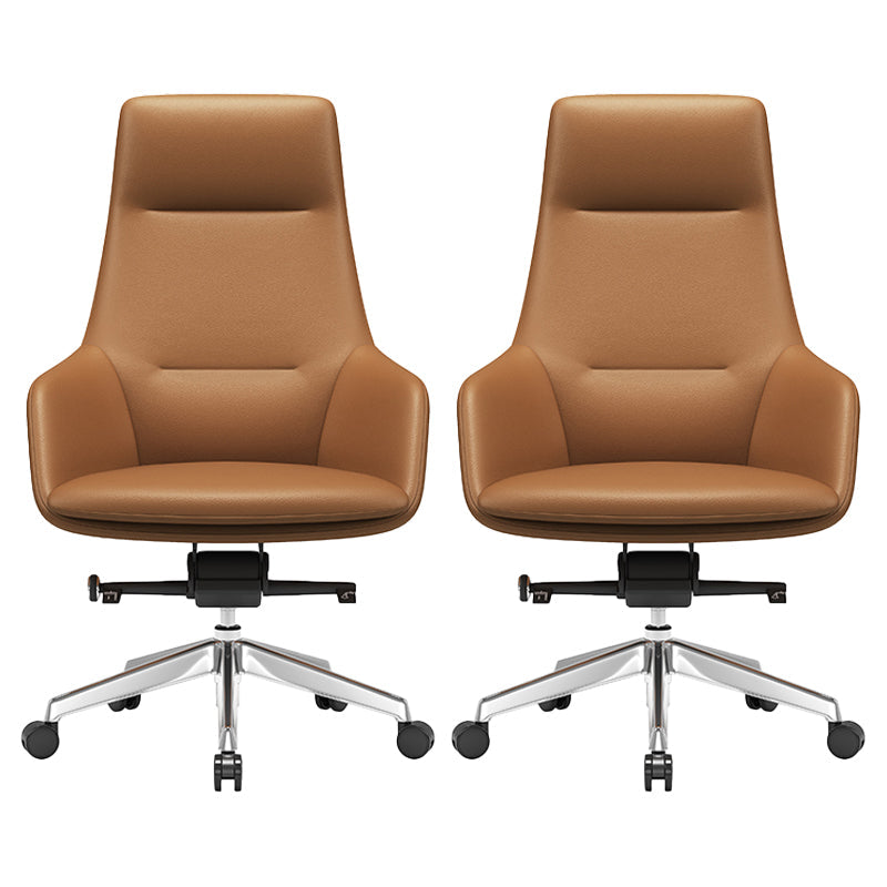 Fixed Arms Modern Desk Chair No Distressing Leather Ergonomic Office Chair with Wheels Brown 2 Piece Set High-Back (Over 22 in.) Clearhalo 'furn' 'furn_office_chair' 'Furniture' 'Office Chairs' 'Office Furniture' 'office_chair' 6801259