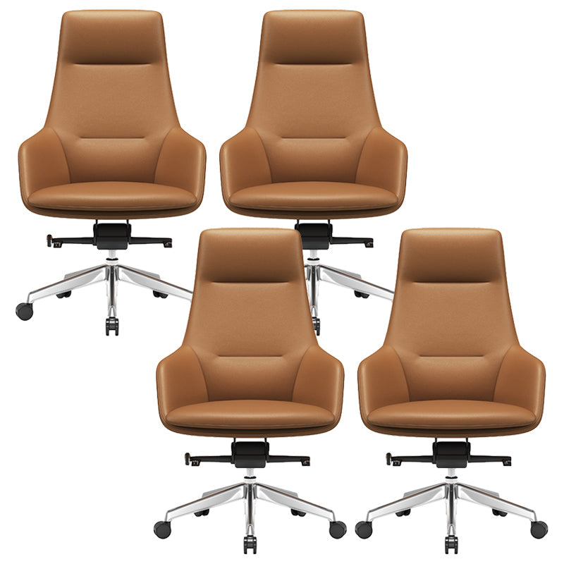 Fixed Arms Modern Desk Chair No Distressing Leather Ergonomic Office Chair with Wheels Brown 4 Piece Set High-Back (Over 22 in.) Clearhalo 'furn' 'furn_office_chair' 'Furniture' 'Office Chairs' 'Office Furniture' 'office_chair' 6801260