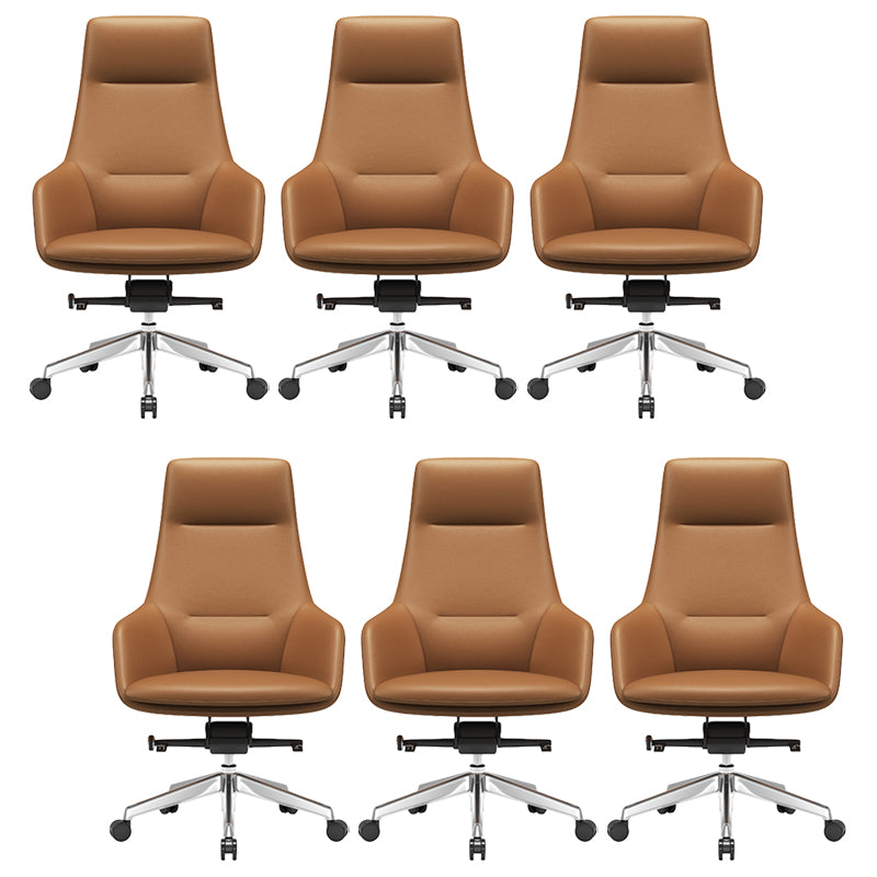 Fixed Arms Modern Desk Chair No Distressing Leather Ergonomic Office Chair with Wheels Brown 6 Piece Set High-Back (Over 22 in.) Clearhalo 'furn' 'furn_office_chair' 'Furniture' 'Office Chairs' 'Office Furniture' 'office_chair' 6801261